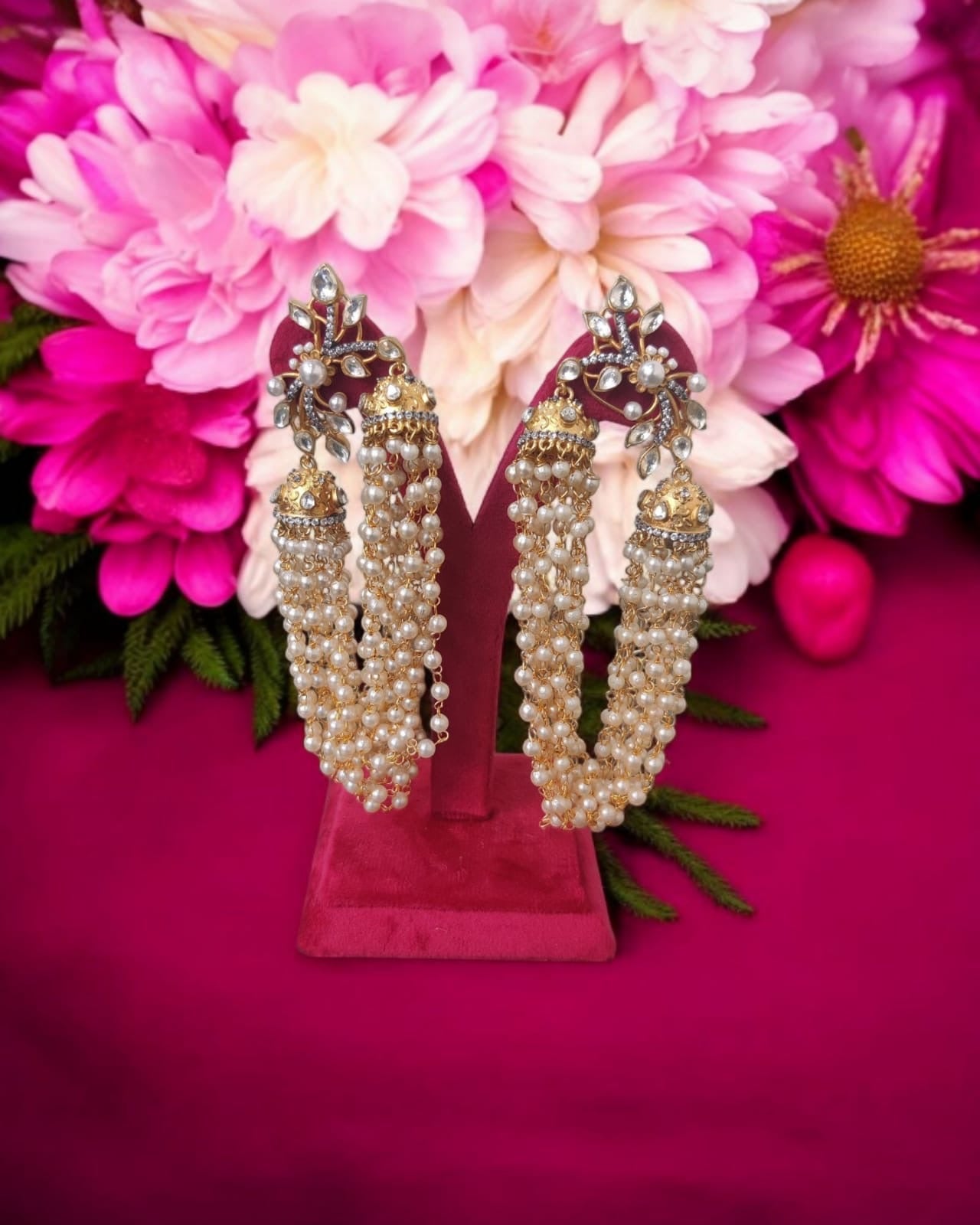 Gold Polki & Pearl Drop Earrings