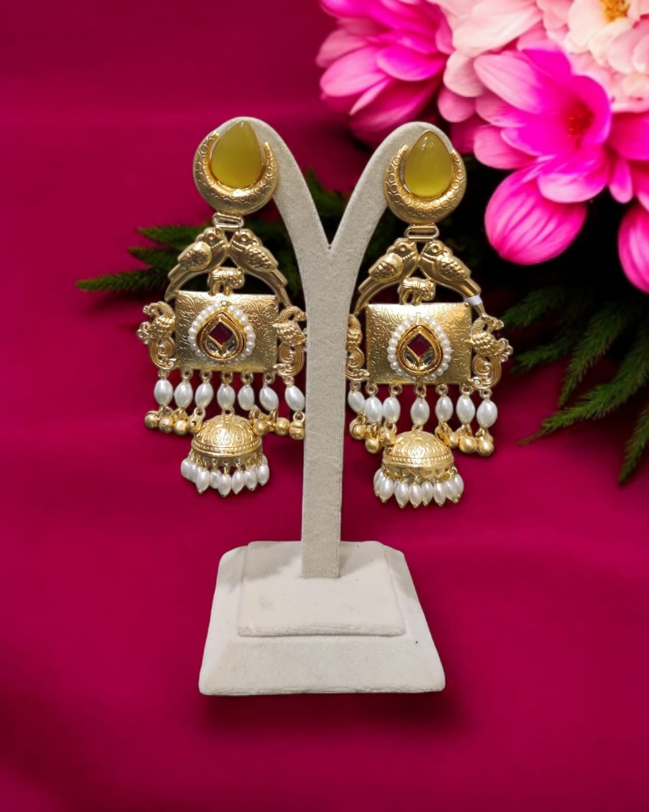 Long Brass Jhumka Earrings