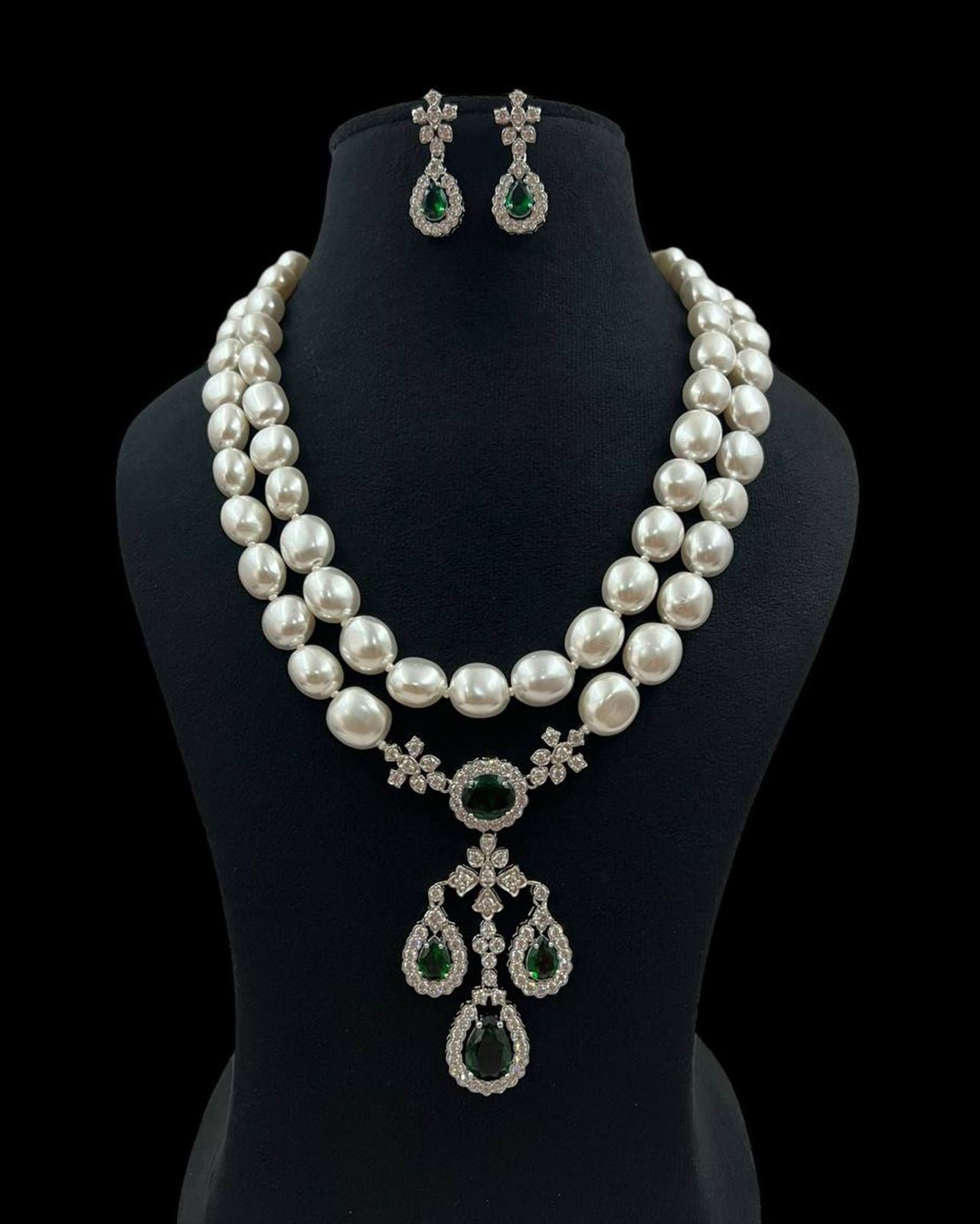 Pearl and Diamond Necklace and Earrings Set