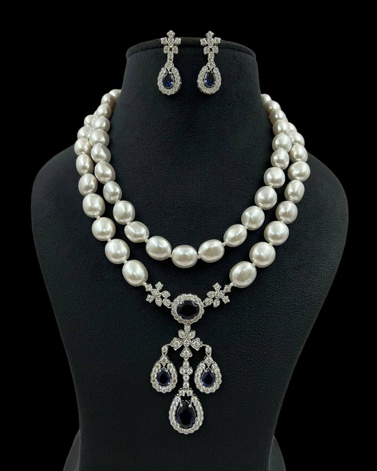 Pearl and Diamond Necklace and Earrings Set