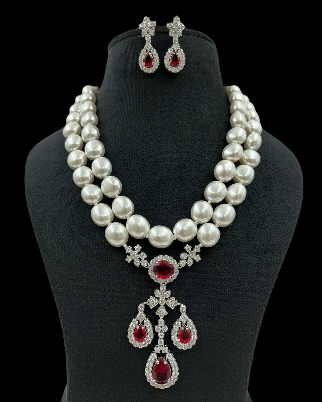 Pearl and Diamond Necklace and Earrings Set