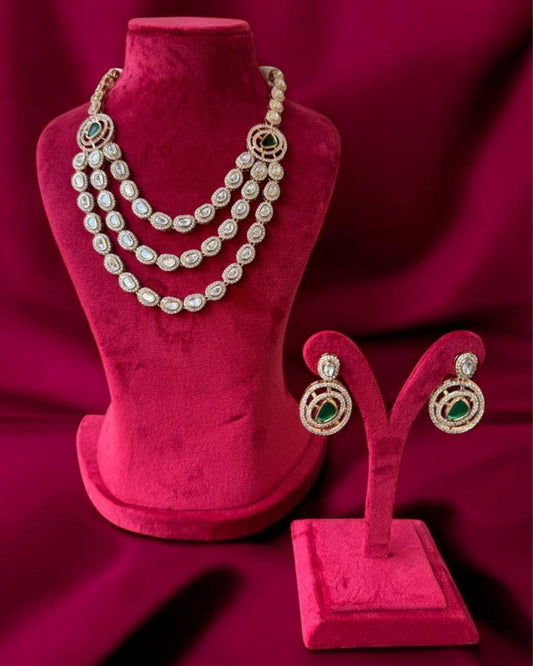 3 Layered Polki Necklace Set