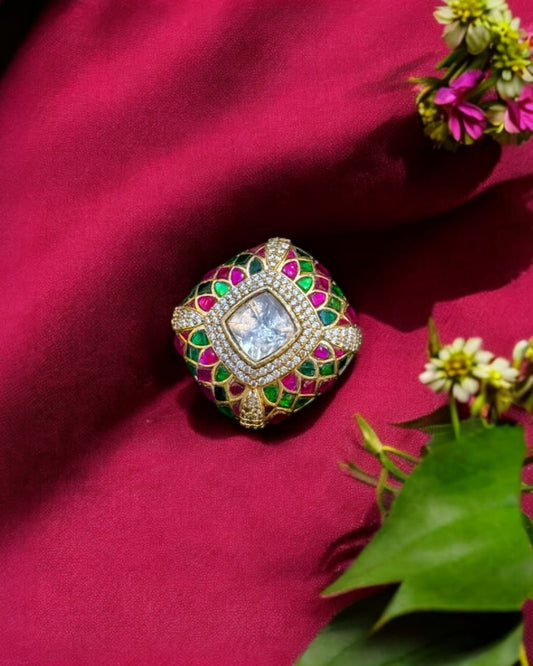 Adjustable Square Kundan Ring