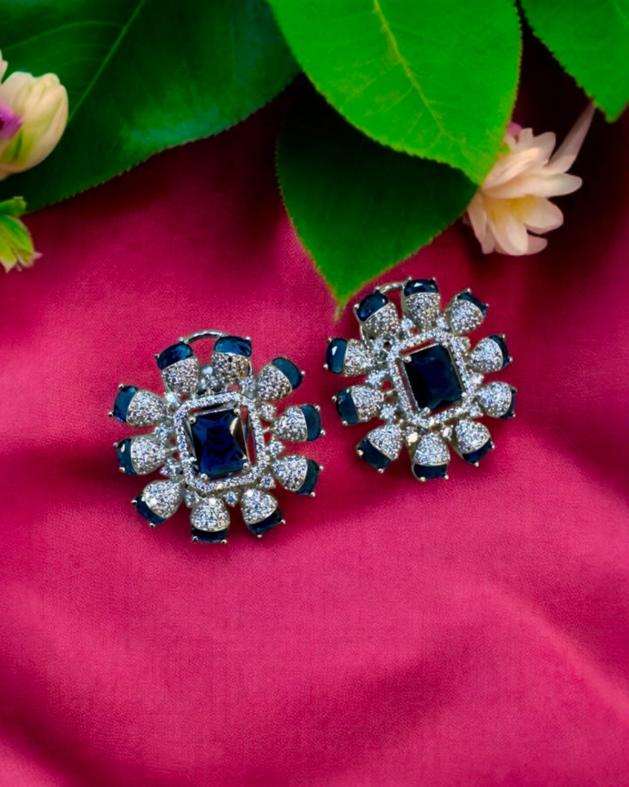 Blue Floral Diamond Earrings