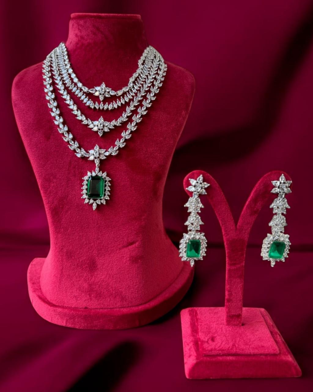 4 Layered Emerald Necklace