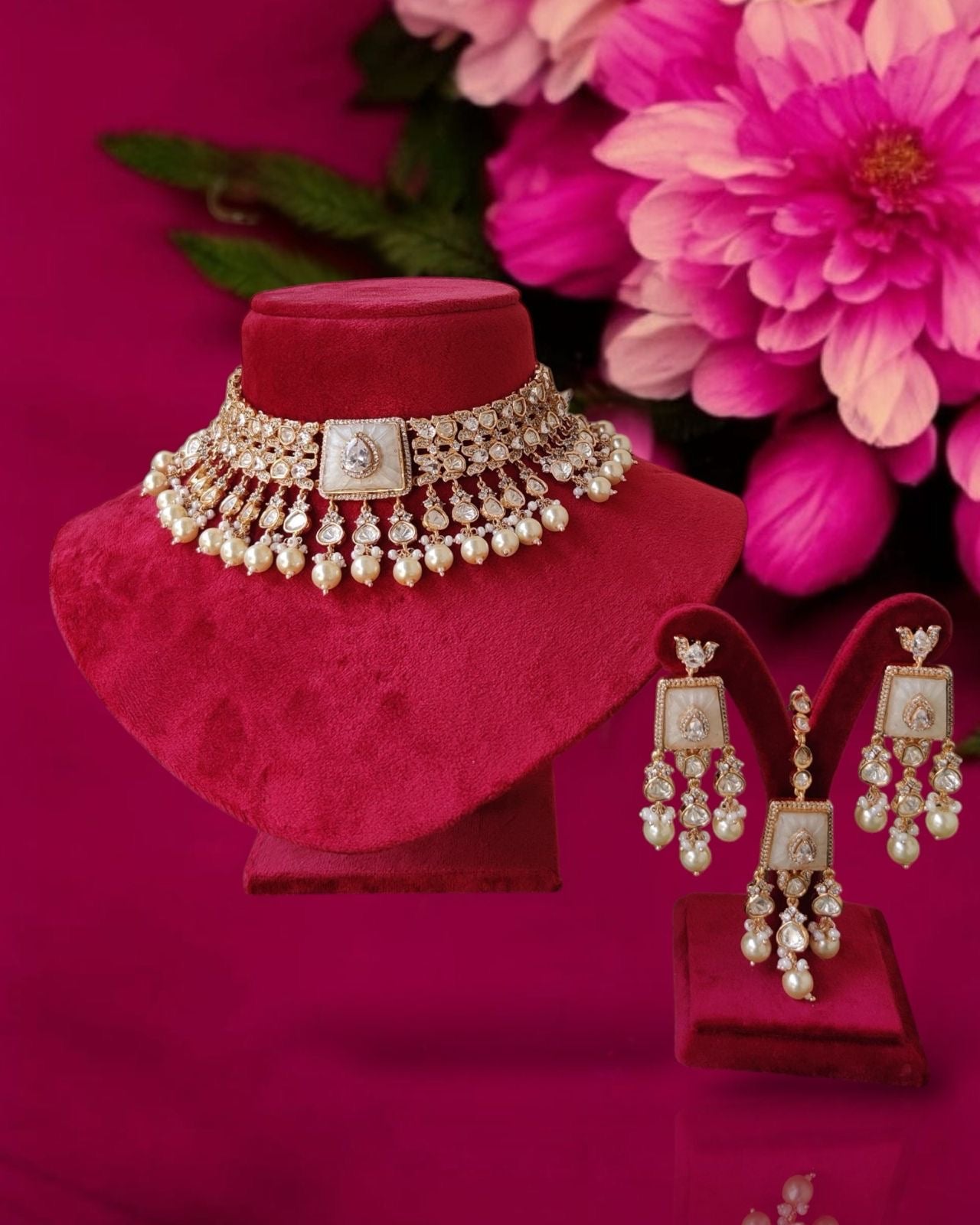 Pearl Kundan Necklace Ser