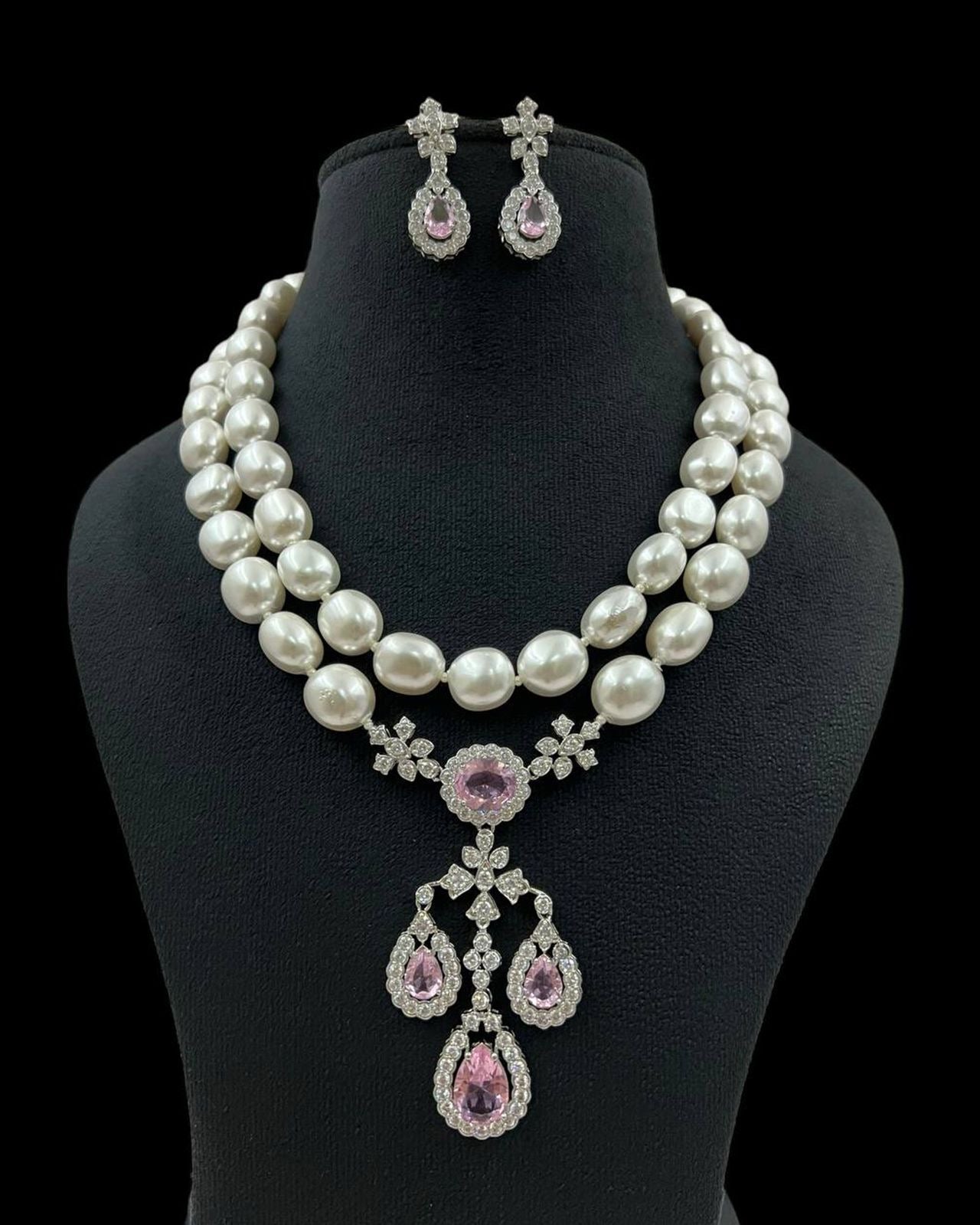 Pearl and Diamond Necklace and Earrings Set