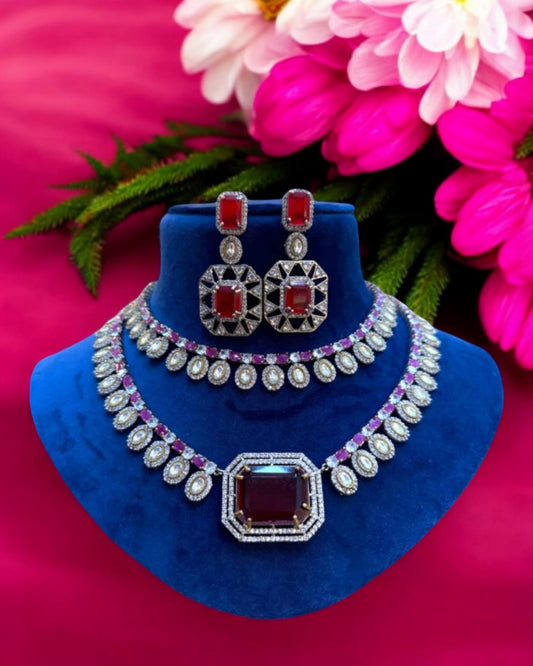 Ruby Moissanite Kundan Necklace Set