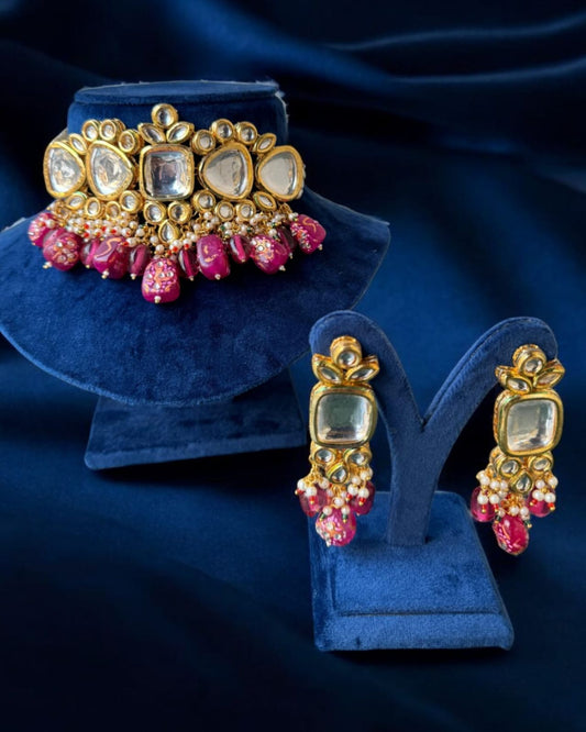 Pink Kundan Choker Necklace Set