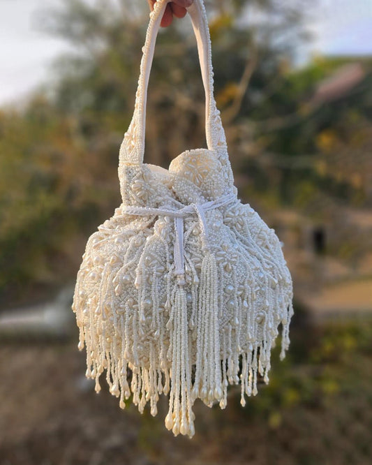 White Embroidery Potli