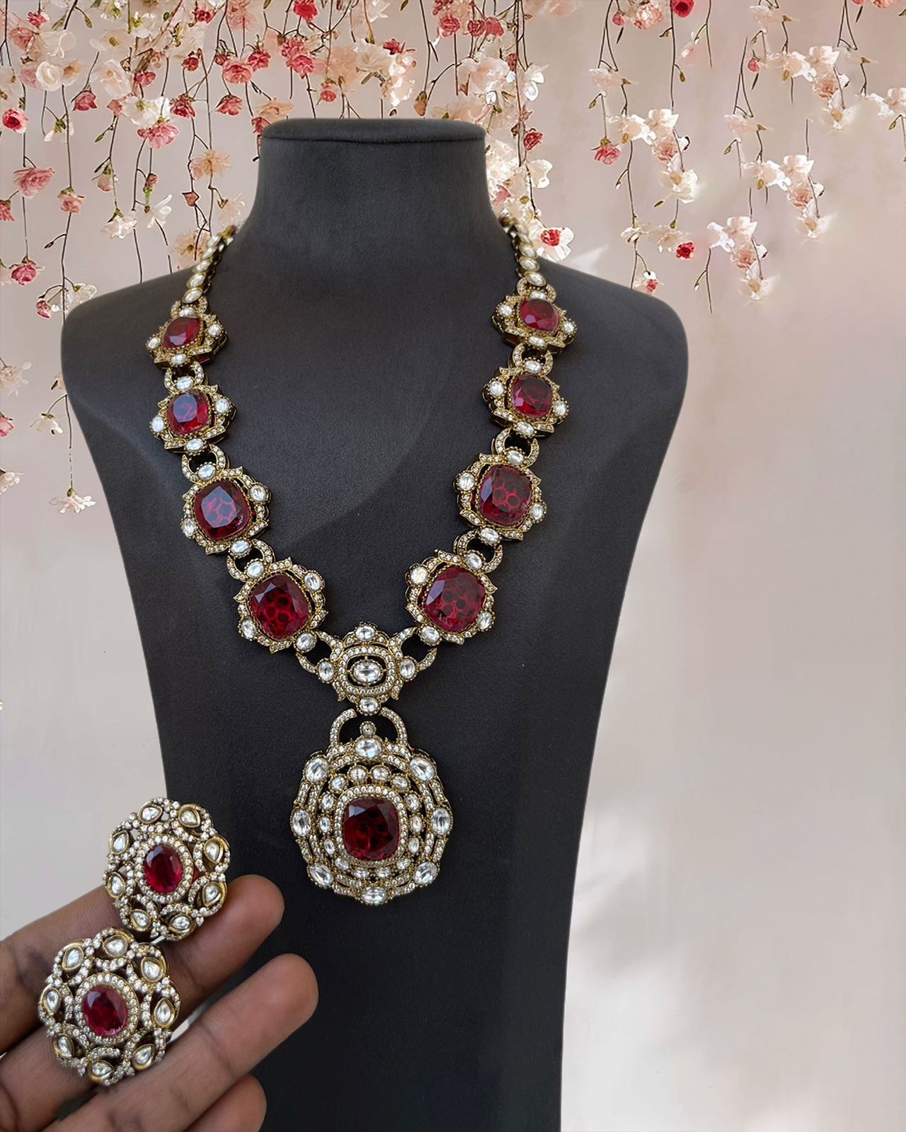 Fine Doublet Stone Long Necklace Set