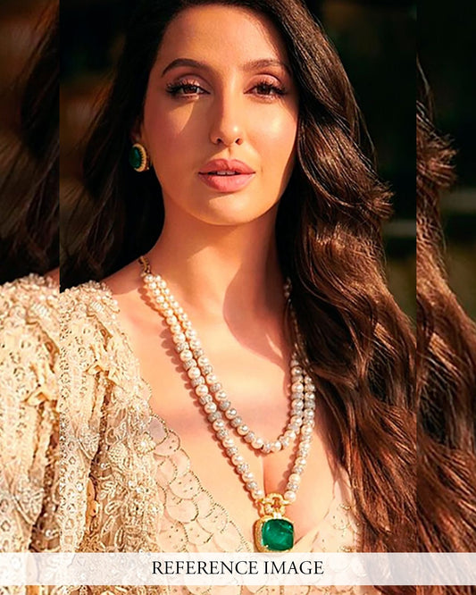 Nora Fatehi Inspired Emerald Layered Necklace Set