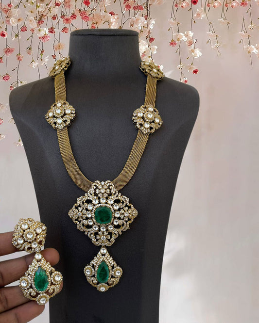 Moissanite Polki Kundan Long Necklace Set