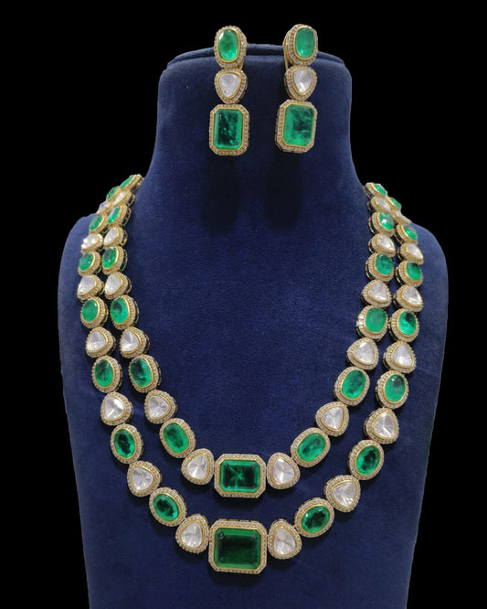 2 Layered Polki Long Necklace Set