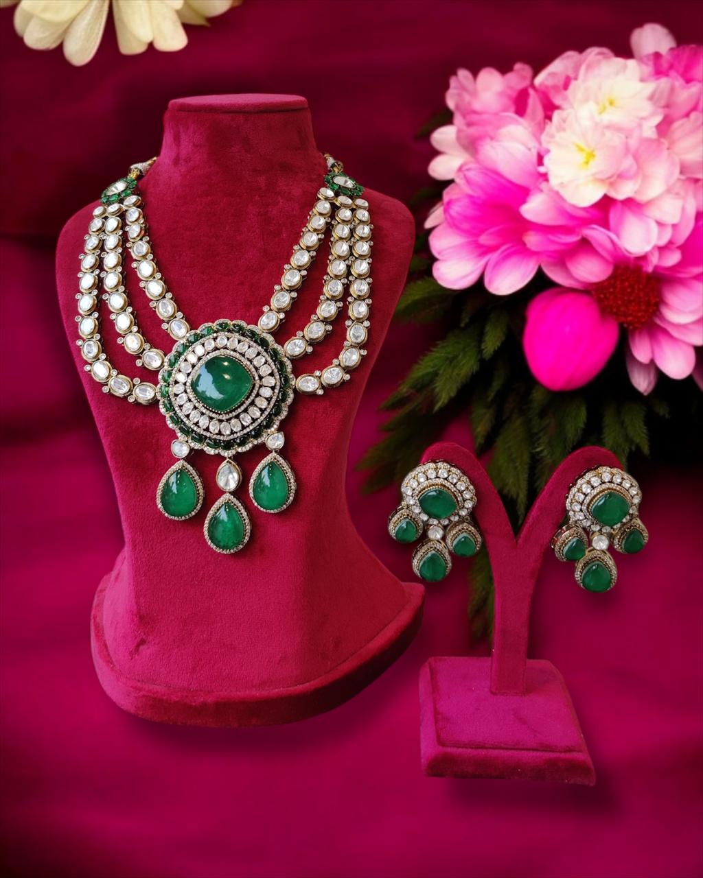 Emerald Long Kundan Necklace