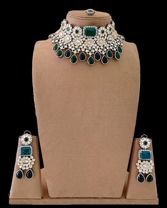 Emerald  Polki Bridal Necklace Set