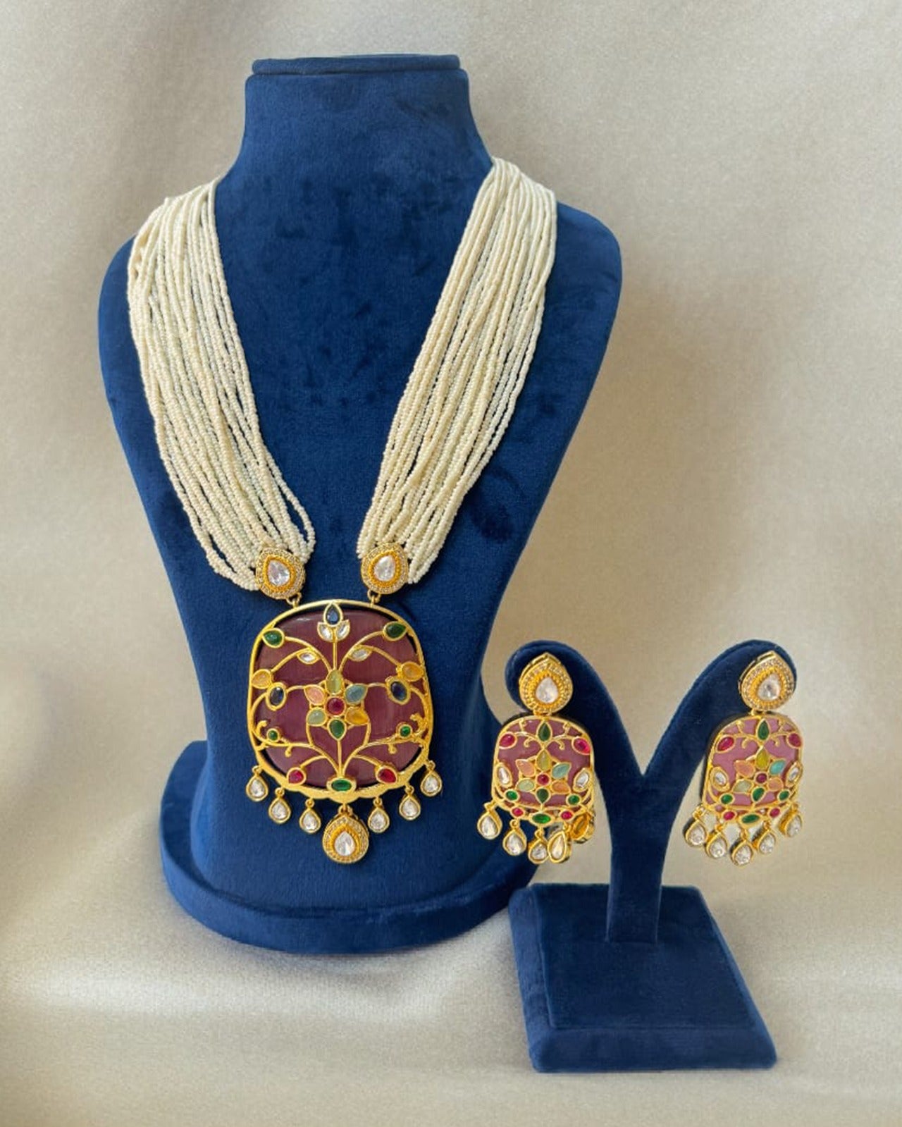 Traditional Long Kundan Necklace Set