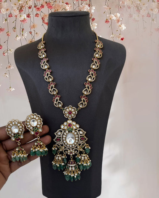 Long Floral Kundan Necklace Set