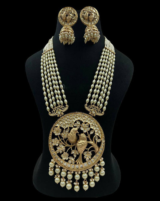 Golden Long Pearl Necklace Set