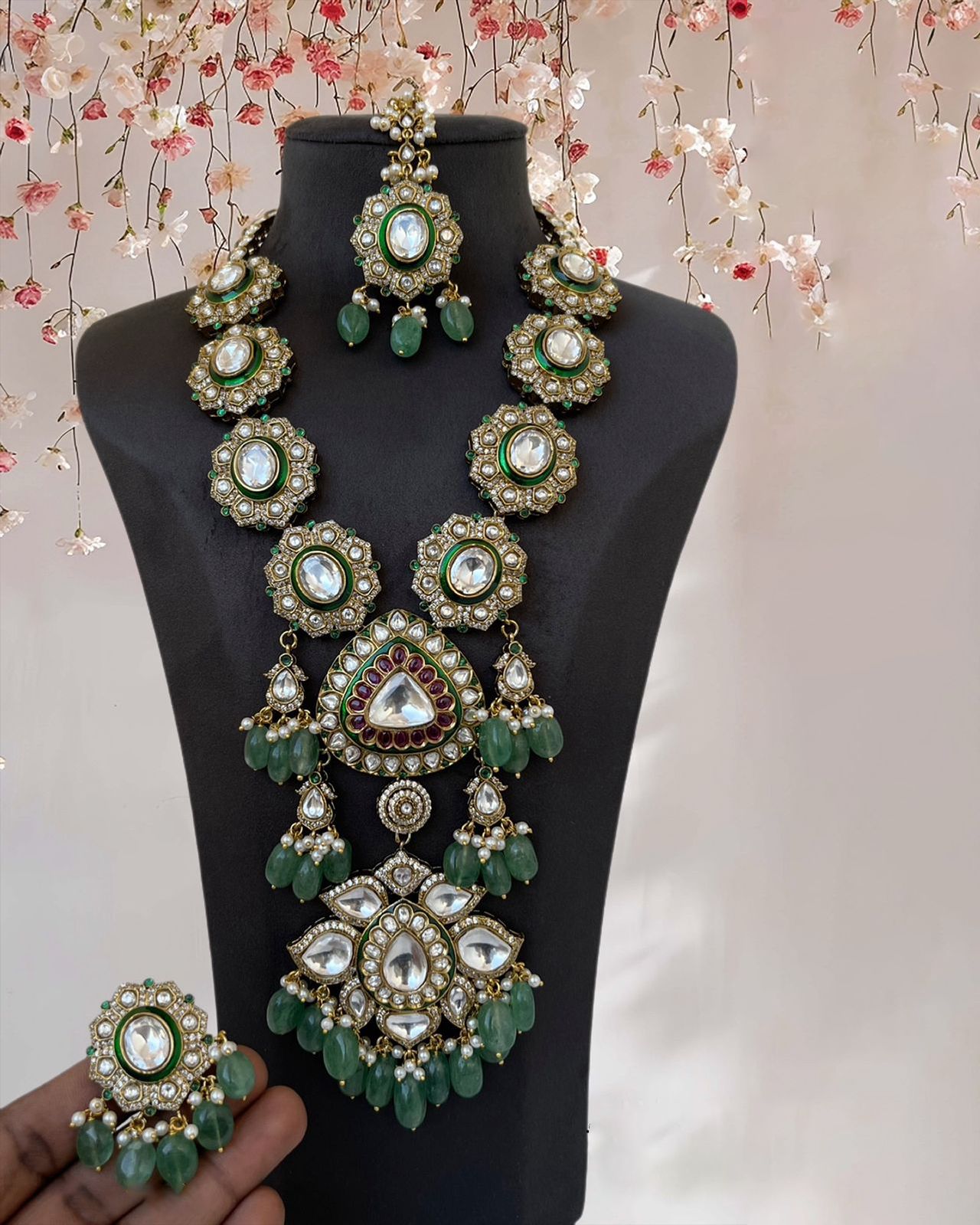 Long Bridal Moissanite Kundan Necklace Set